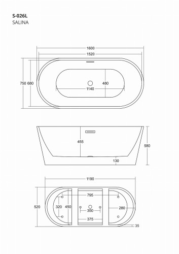 Wanna wolnostojąca corsan e026 salina 160 cm z wykończeniem białym