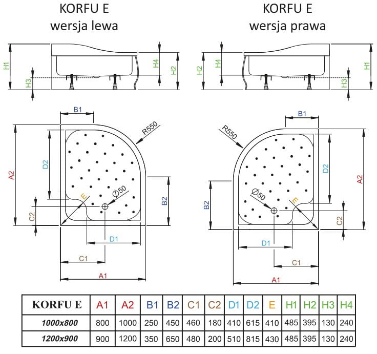 Brodzik asymetryczny Radaway Korfu E 120x90x39,5x24 prawy