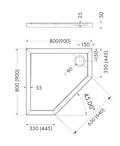 Brodzik pięciokątny SHARPER Black Stone 90x90 Schedpol Schedline, czarny