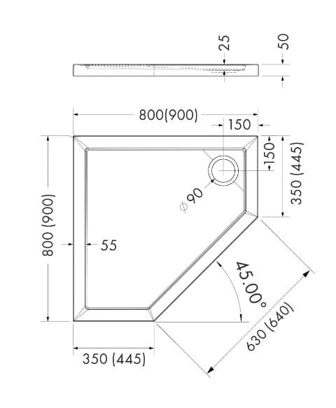 Brodzik pięciokątny SHARPER Black Stone 90x90 Schedpol Schedline, czarny