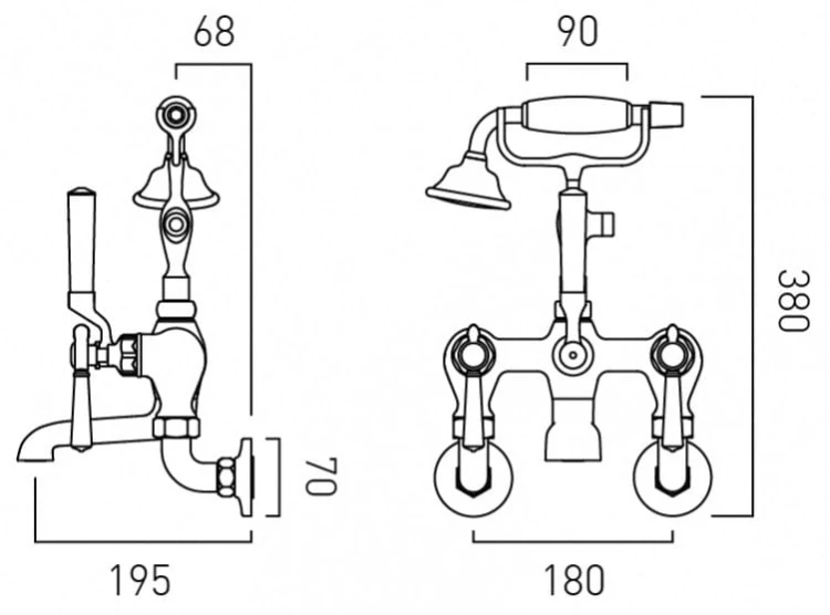 Bateria wannowa naścienna Axbridge Lever Chrom Vado