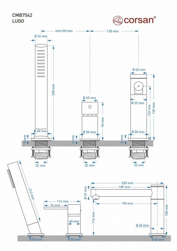 Bateria wannowa otworowa corsan cmb7542bl lugo czarna