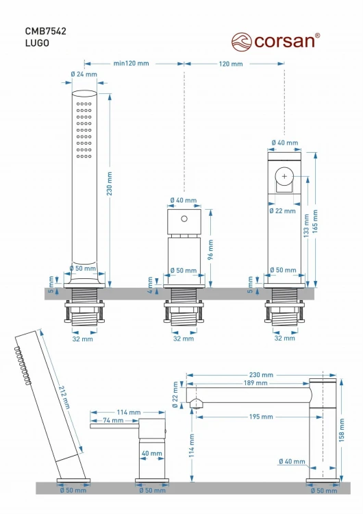 Bateria wannowa otworowa corsan cmb7542bl lugo czarna