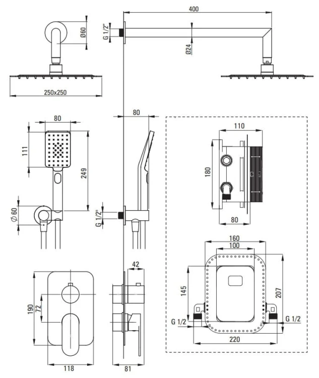 Zestaw prysznicowy podtynkowy z BOXem mieszaczowym Alpinia Deante