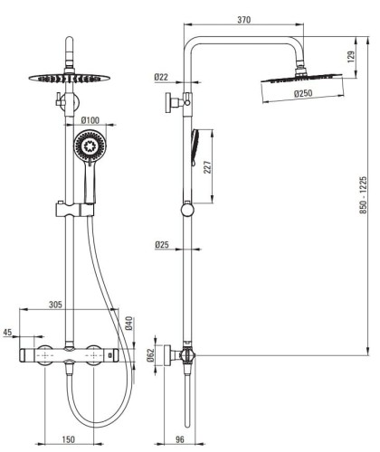 Deszczownica z baterią prysznicową termostatyczną chrom Deante