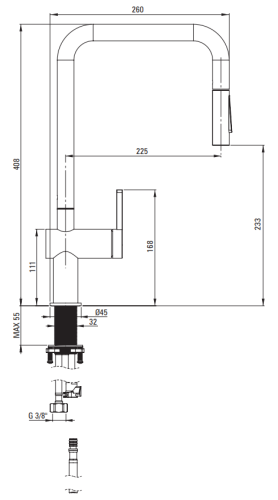 Bateria kuchenna z wyciąganą wylewką złoto szczotkowane Momi Deante