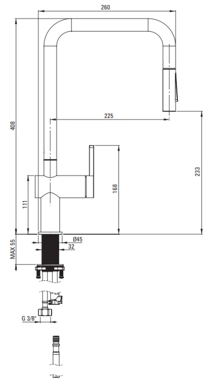 Bateria kuchenna z wyciąganą wylewką złoto szczotkowane Momi Deante
