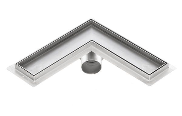 Odpływ liniowy narożny z flanszą i metalowym syfonem Kesmet 90x90 cm z rusztem