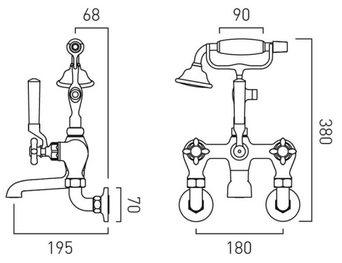 Bateria wannowa z zestawem prysznicowym Axbridge Cross Chrom Vado