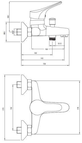 Bateria wannowa ścienna ECO-głowica chrom Joko Deante