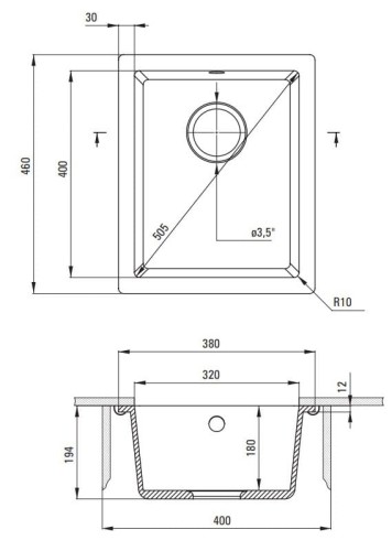 Zlewozmywak granitowy 1-komorowy podwieszany nero Corda Deante