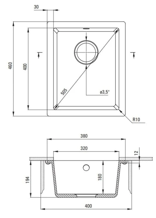 Zlewozmywak granitowy 1-komorowy podwieszany nero Corda Deante