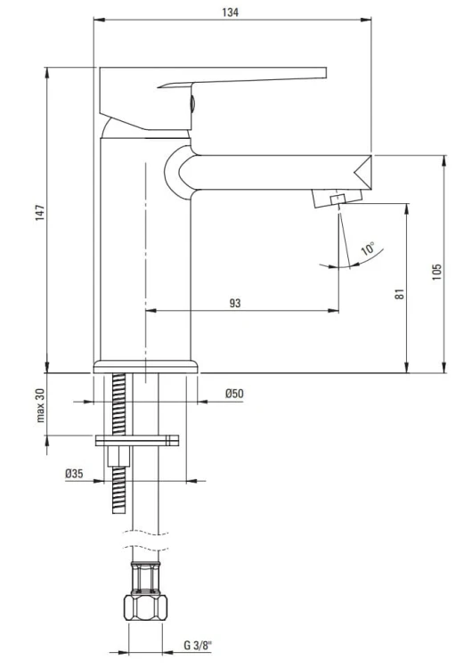 Bateria umywalkowa stojąca Tubo Deante chrom BUT020M