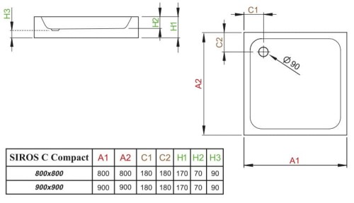Brodzik kwadratowy Radaway Siros C Compact 80x80x17x7