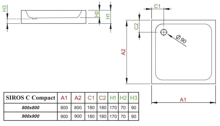 Brodzik kwadratowy Radaway Siros C Compact 80x80x17x7