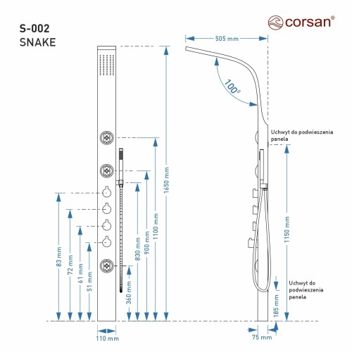 Corsan snake s002 termostat stal deszczownica led