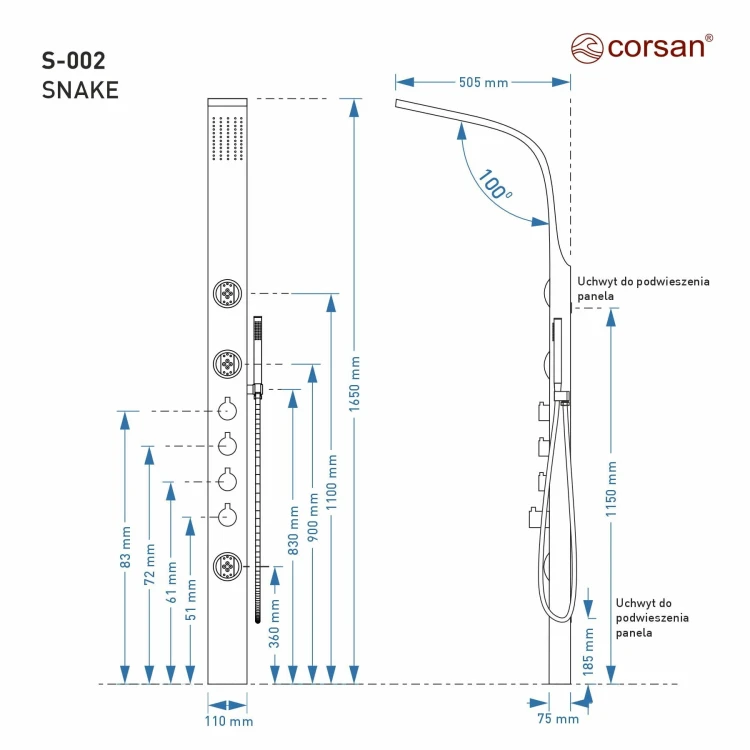 Corsan snake s002 termostat stal deszczownica led