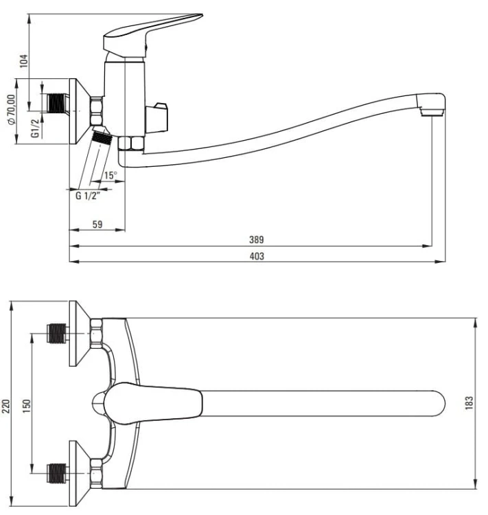 Bateria umywalkowa ścienna z wydłużoną wylewką Boro Deante