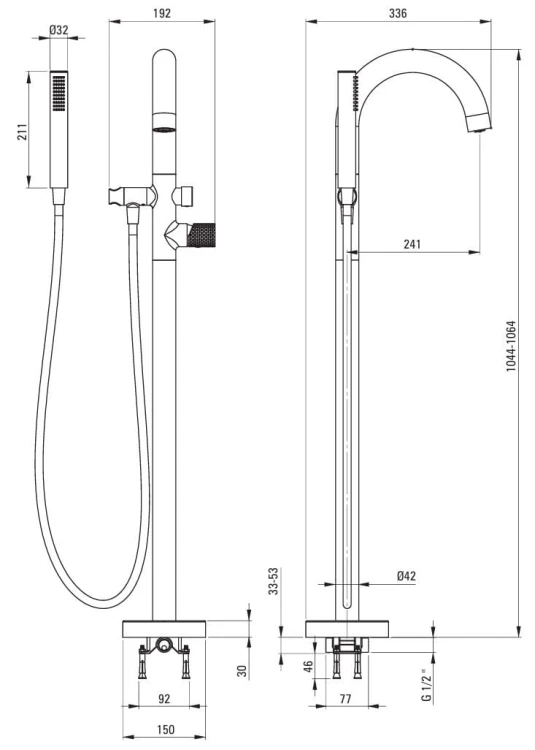 Bateria wannowa wolnostojąca stal szczotkowana Silia Hexa Deante