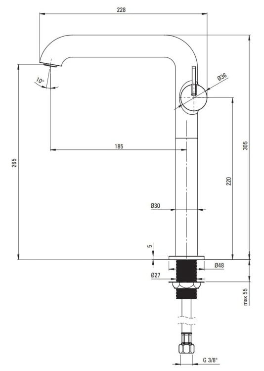Bateria umywalkowa wysoka z prostokątną wylewką Silia Deante nero