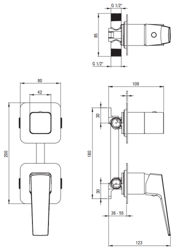 Bateria prysznicowa z przełącznikiem natrysku chrom Blur Deante