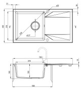 Zlewozmywak granitowy 1-komorowy z ociekaczem nero Evora Deante