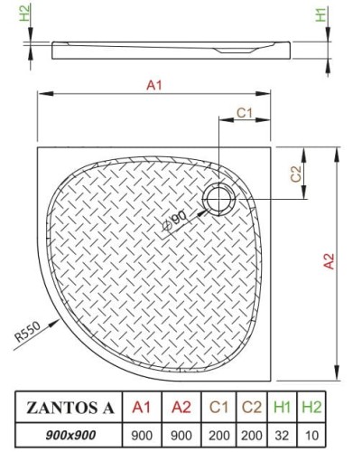 Brodzik płytki półokrągły Radaway Zantos A 90x90x3,2x1,0