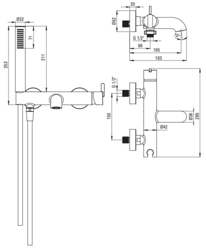 Bateria wannowa z zestawem prysznicowym Silia Deante titanium
