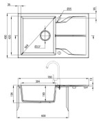 Zlewozmywak granitowy 1-komorowy z ociekaczem grafit metalik Andante