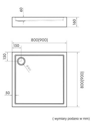Brodzik kwadratowy FAVORY PLUS 80x80 Schedpol Schedline, biały + syfon