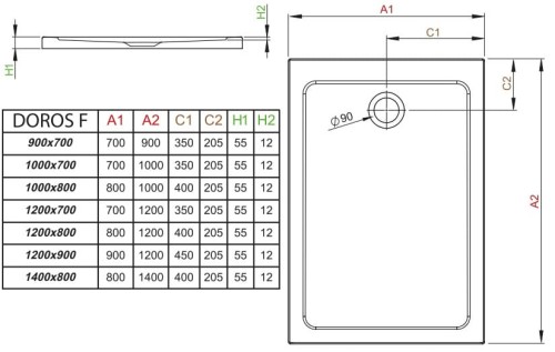 Brodzik prostokątny Radaway Doros F 100x70
