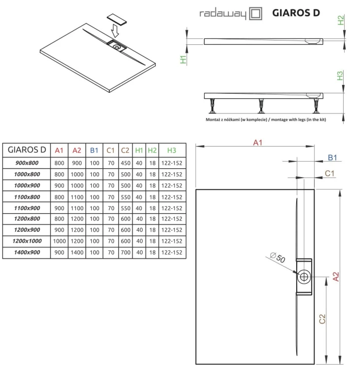 Brodzik prostokątny Radaway Giaros D 90x80x4x1,8