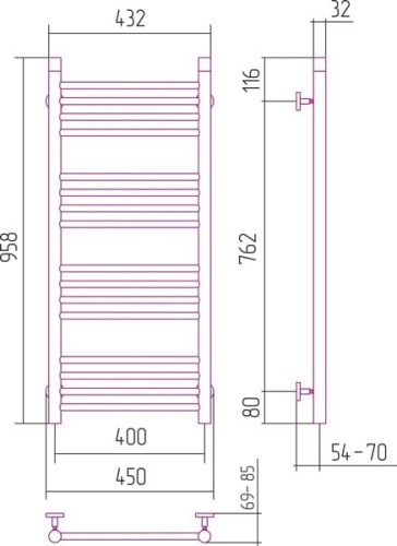 Grzejnik łazienkowy Sunerzha Bohemia 100x40cm stal polerowana