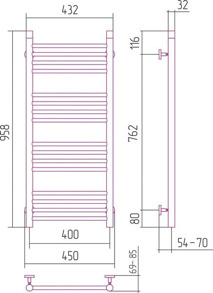 Grzejnik łazienkowy Sunerzha Bohemia 100x40cm stal polerowana