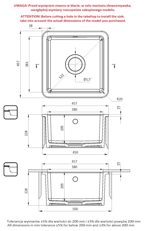 Zlewozmywak ceramiczny 1-komorowy biały Lumi Deante