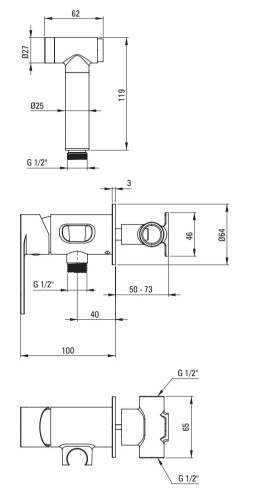 Bateria bidetowa podtynkowa ze słuchawką typu bidetta Deante Alpinia