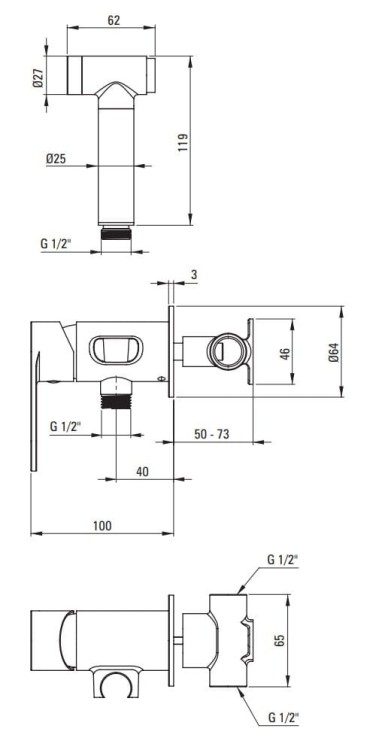 Bateria bidetowa podtynkowa ze słuchawką typu bidetta Deante Alpinia