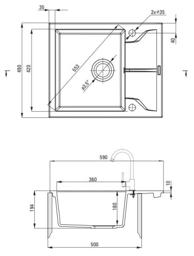 Zlewozmywak granitowy 1-komorowy z ociekaczem grafit metalik Andante Deante