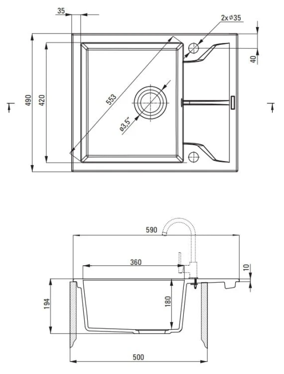 Zlewozmywak granitowy 1-komorowy z ociekaczem grafit metalik Andante Deante