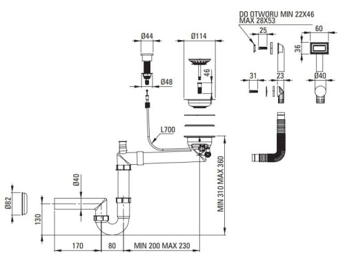 Zlewozmywak granitowy 1-komorowy grafit metalik Momi Deante
