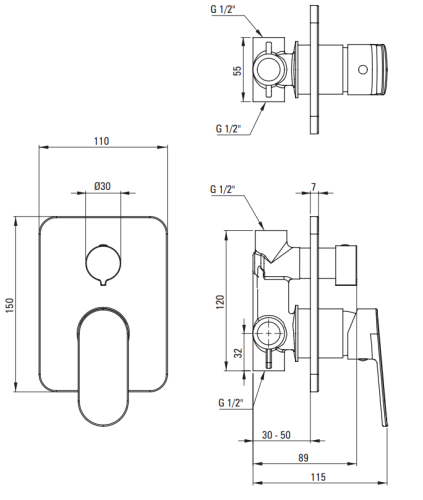 Bateria prysznicowa z przełącznikiem natrysku nero Alpinia Deante