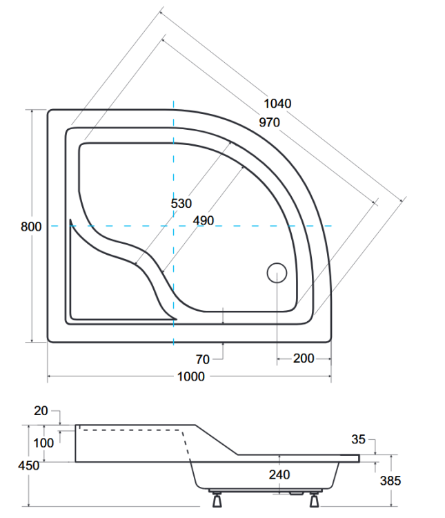 Brodzik asymetryczny prawy Besco MAXI-PMD 100x80x24