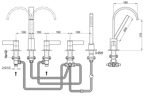 Bateria wannowa 5-otworowa KOHLMAN Dexame QB242D