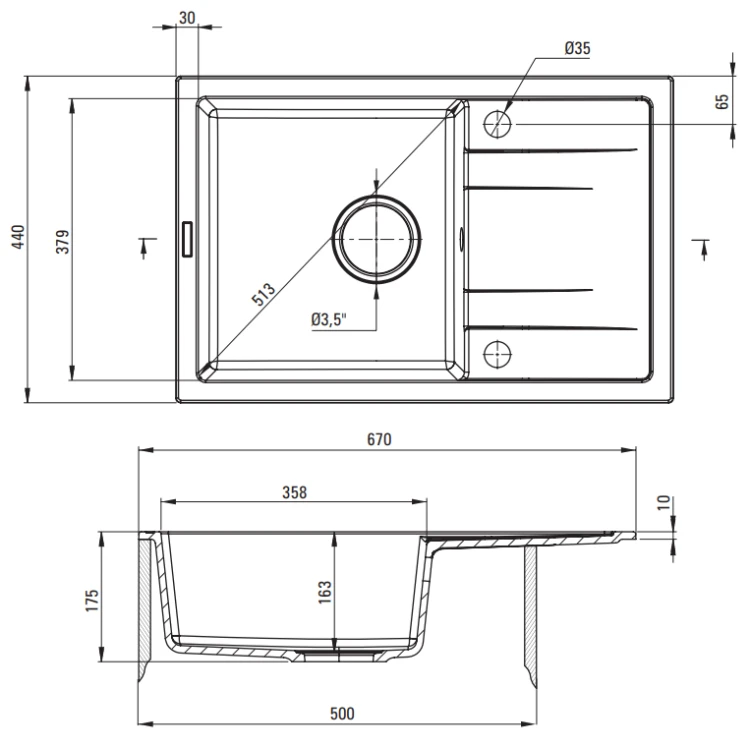 Zlewozmywak granitowy z baterią 1-komorowy z ociekaczem Corio Deante