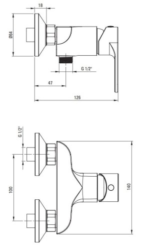 Bateria prysznicowa ścienna rozstaw 10cm chrom Alpinia Deante
