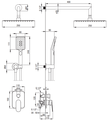 Zestaw prysznicowy podtynkowy nero czarny Alpinia Deante