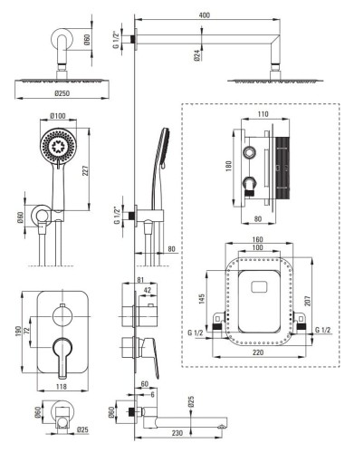 Zestaw prysznicowy podtynkowy Arnika Deante złoto szczotkowane