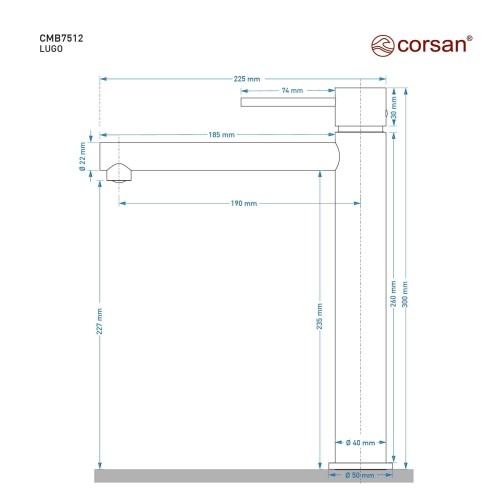 Bateria umywalkowa corsan cmb7512gm lugo wysoka gunmetal