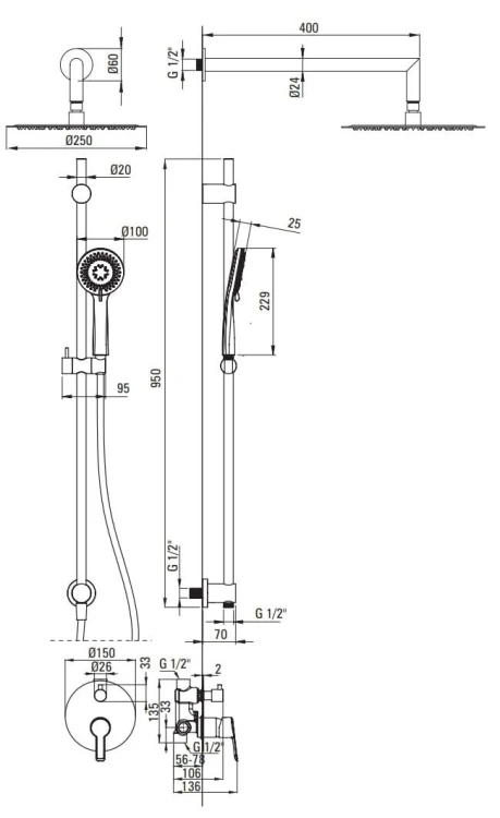 Zestaw prysznicowy podtynkowy chrom Arnika Deante