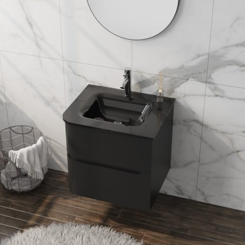 Szafka wisząca z umywalką szklaną Atlanta Black 600 Lavita